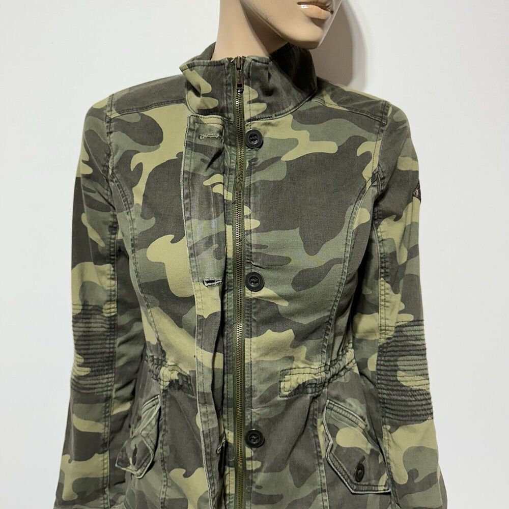 Hollister Utility Green Camo  Camouflage Jacket Women's Size M Drawstring Waist - Picture 3 of 15